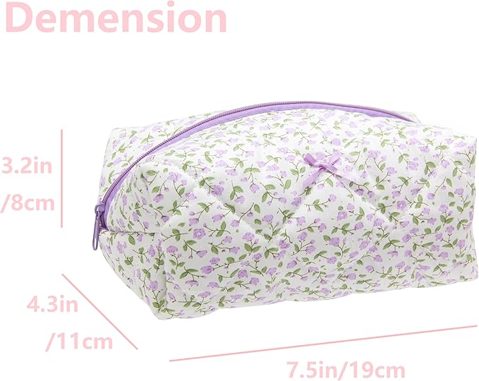 PAZIMIIK Cozy Makeup Bag Travel Cosmetic Bag for Women Soft Toiletry Bag Aesthetic Makeup Organizer Portable Large Zipper Pouch for Skincare Beauty Accessories Brushes Floral Purple