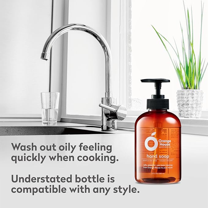 Orange House Natural Liquid Hand Soap with Food-Grade Orange Oil, Cruelty-free, Soft and Moisturizing, 12 Fl Oz