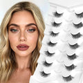 Bepholan Half False Eyelashes Natural Look 3D Cat Eye Lashes 7 Pair Thin Soft Clear Band Cat Eye Lashes Fluffy Faux Mink Eyelashes Easy to Apply(BH306)