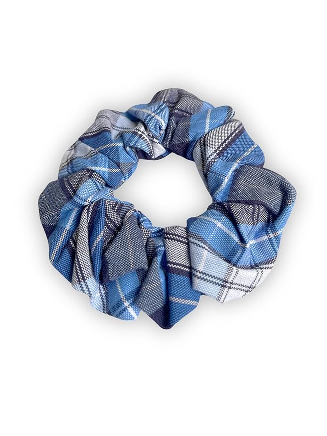 Plaid scrunchie, ClassExceed school uniform plaid, Back to school, handmade school uniform hair accessories (Lt blue white Navy Plaid76)