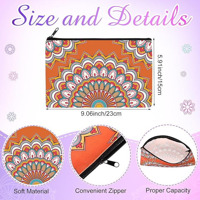 Hillban 36 Pcs Mandala Makeup Bags Bohemian Cosmetic Bags for Women Mandala Flowers Travel Toiletry Pouch with Zipper Portable Organizer Pouch for Cosmetics Makeup Brushes, 12 Styles