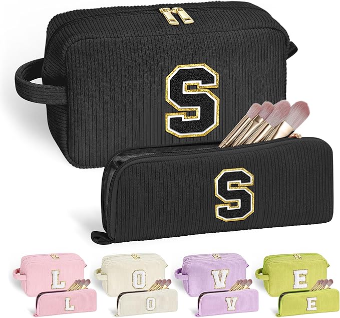 YOOLIFE Initial Travel Makeup Bag Cosmetic Bag - Teen Girl Gifts Trendy Stuff Friend Birthday Gifts for Women Teen Girl Kids