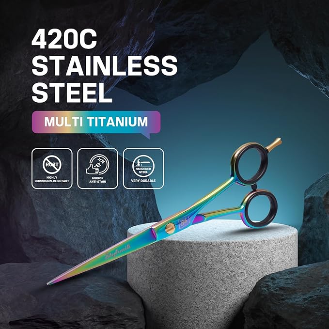 Hair Cutting Scissors-Professional Hairdressing Scissors for Women,Men,Hair Stylists,Salon,Barber- 6.5-Inch Stainless Steel Hair Scissors with Finger Rest (Classic Scissor Multi Titanium)