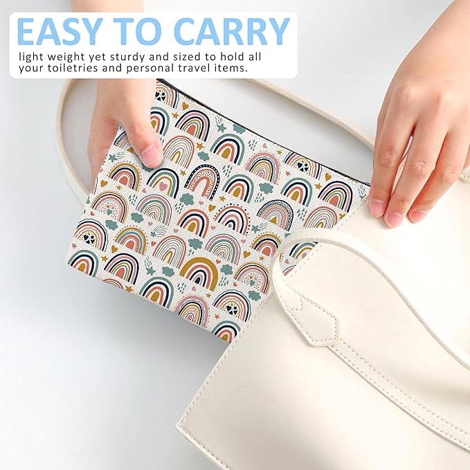Makeup Bag Bohemian Rainbows Cosmetic Bag Mini Portable Travel Toiletry Bag Organizer Makeup Brushes Aesthetic Accessories Waterproof Storage Bag for Women