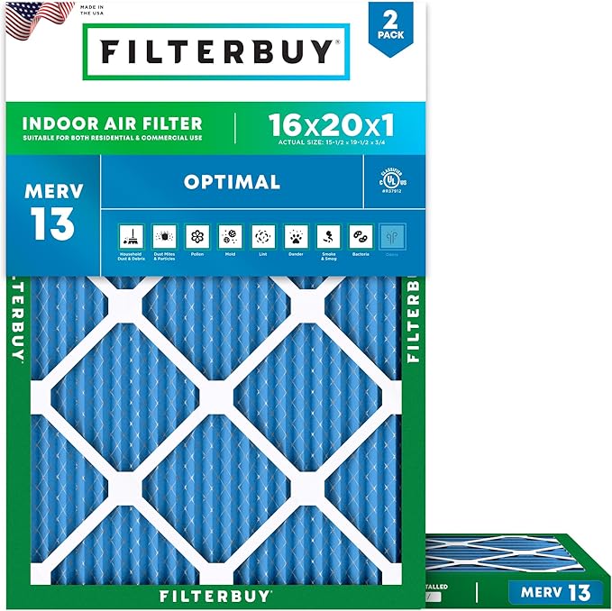 Filterbuy 16x20x1 Air Filter MERV 13 Optimal Smoke & Allergy Defense, by Filterbuy