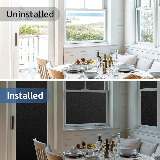 rabbitgoo Blackout Window Film, Sun Heat Blocking Privacy Cover for Glass, Removable Opaque Room Darkening Dark Black Out Window Covers Tint Shades for Home Day Sleep Light Blocker 35.4 x 78.7 Inches