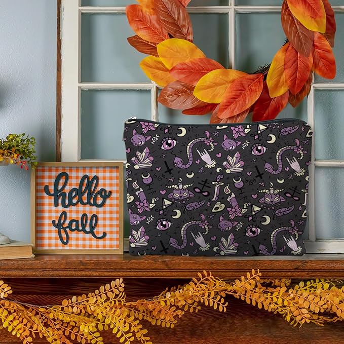 Purple and Black Halloween Makeup Bag, Halloween Gifts for Women, Witchy Makeup Bag, Witchy Gifts for Women, Witch Stuff, Goth Gothic Makeup Bag, Gothic Gifts for Women, snake