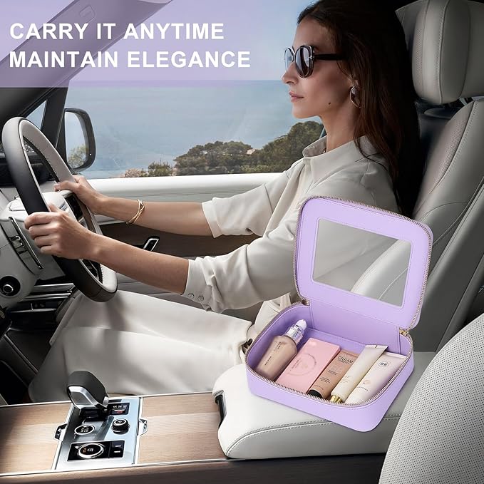 Pinkmik Clear Makeup Bag with Brush Bag 3pcs Waterproof Travel Case for Cosmetics and Toiletries Women's Makeup Organizer with Zipper (X/Purple, L+M+SLIM)