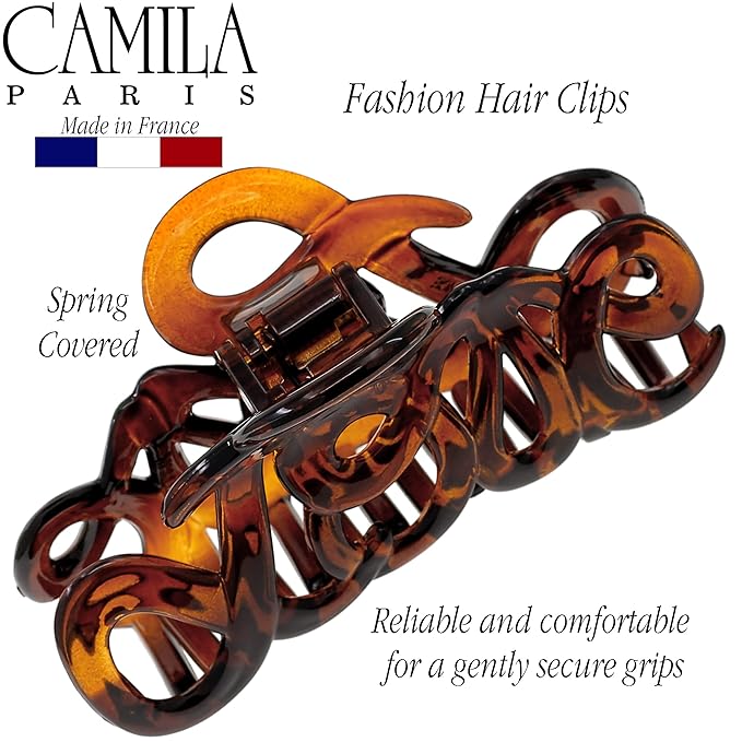 Camila Paris CP1380 French Hair Clip for Women, 3.25 inch Girls Hair Claw Clips Jaw Tortoise Cellulose, Fashion Durable and Styling Hair Accessories for Women, Strong Hold No Slip Grip, Made in France