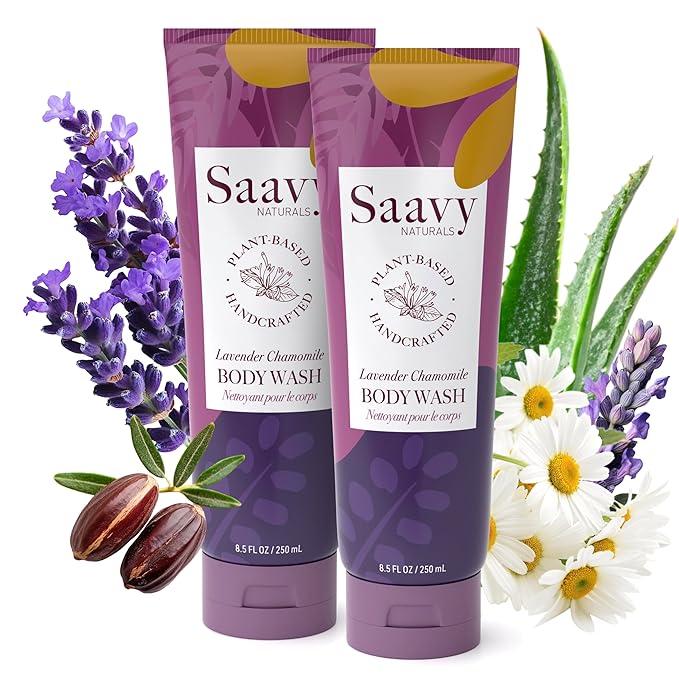 Saavy Naturals Body Wash Lavender Chamomile Plant-Based Ingredients| Made In USA | Sensitive Skin Body Washl Organic Formula With Coconut Oil, Shea Butter, And Aloe Vera - 8.5 Fl Oz, 2 Pack