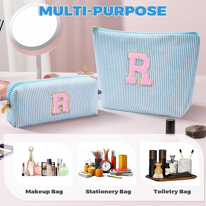 Personalized Anniversary Wife's Birthday Gifts,Mothers Day Gifts for Women,Wife Gifts from Husband,Cool Birthday Gifts for Wife,Makeup Bag Set Cosmetic Bag for Teen Girls - Blue,R