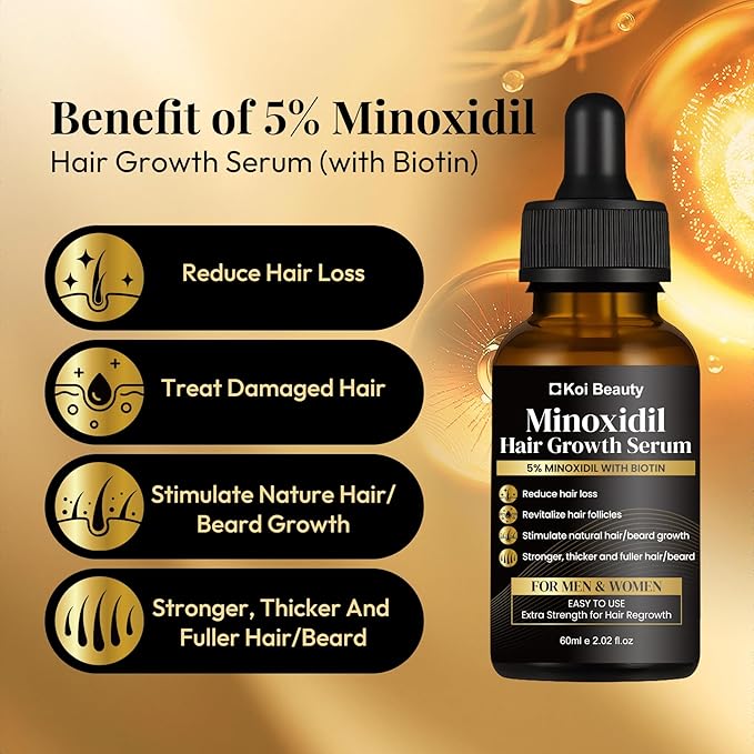 5% Minoxidil Hair Growth for Men and Women, Extra Strength Minoxidil Hair Loss Treatment Serum with Biotin for Faster Stronger Thicker Hair Growth 60ML - For Women Hair, Men Hair & Beard Growth