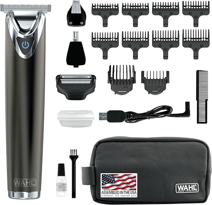 WAHL USA Stainless Steel Lithium Ion 2.0+ Slate Beard Trimmer for Men - Electric Shaver, Nose Ear Trimmer, Rechargeable All in One Men's Grooming Kit - Model 9864
