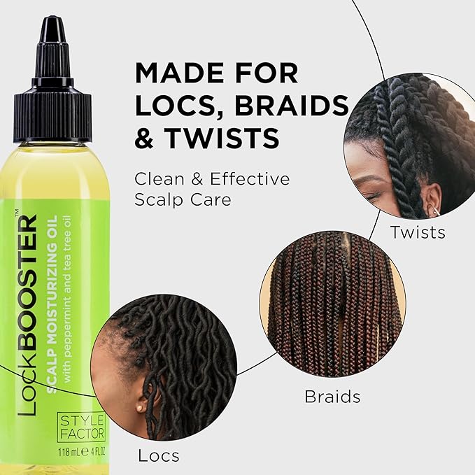Style Factor LockBOOSTER Scalp Moisturizing Oil – Lightweight Hydration with Peppermint & Tea Tree Oil for revitalizing Braids, Locs & Twists – Soothes, Nourishes and Supports Scalp Care – 4 oz