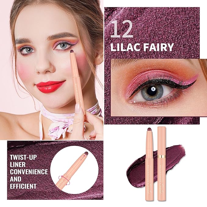 Oulac Twist-Up Burgundy Eyeshadow Stick – Twist-Up Crayon, Creamy Blendable Texture, Vegan & Cruelty-Free Eye Makeup, 1.25g, 12 Lilac Fairy