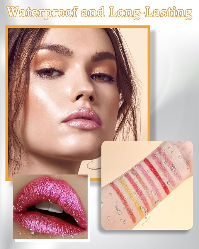 Red Glitter Lipstick Lip Liner,Shimmer Metallic Matte Long-Lasting Waterproof Non-stick Lip Stain Tint,High Pigmented Lip Gloss Full Coverage lipcolor Pen,Christmas Makeup Gift for Women-06