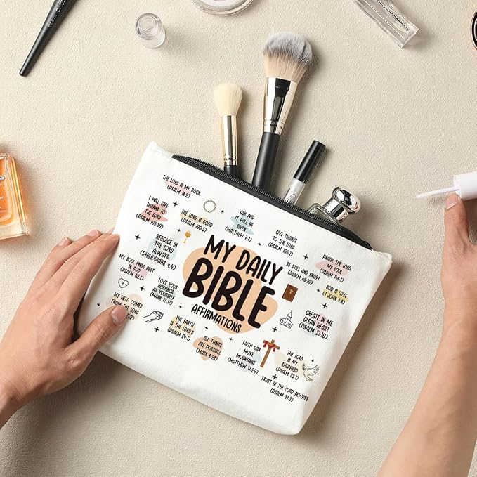 Scripture Bible Verse Makeup Bag Cosmetic Bag, Faith Christian Gifts for Women, Mental Health Gifts, Inspirational Gifts for Women, Positive Affirmations, Gifts for Sister Friend Mothers Day Birthday