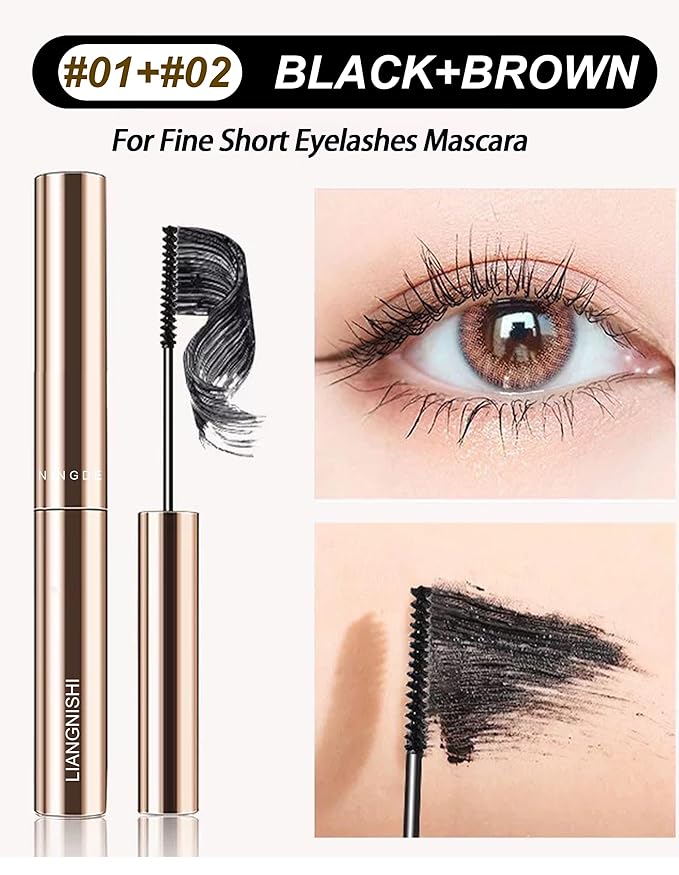 Black & Brown Mascara for Fine Short Lash & Older Women & Mulit-layered Lashes, Ultimate Length Volumizing Lower Bottom Lashes Mascara, Ultra-Precise Slim Adjustable Brush to Any Angle, Smudge-proof