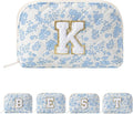 JOVAKIT Conch Alphabet Makeup Bag Cosmetic Bag for Women, Christmas Gifts for Women Girls, Blue Floral Coquette Travel Bag, Zipper Make Up Pouch Organizer Trendy Stuff (Blue Floral K)
