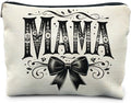 Mama Goth Bow Makeup Bag, Mother's Gifts for Mama Makeup Zipper Pouch, Mom Cosmetic Bags for Women, Mama Mom Gifts from Daughters Sons