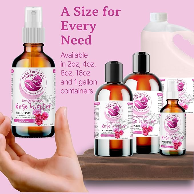 Bella Terra Oils - Organic Rose Water Mist 16oz - Infused with Authentic Rose Essence, Elevate Your Daily Beauty Ritual, Essential for Skin Hydration