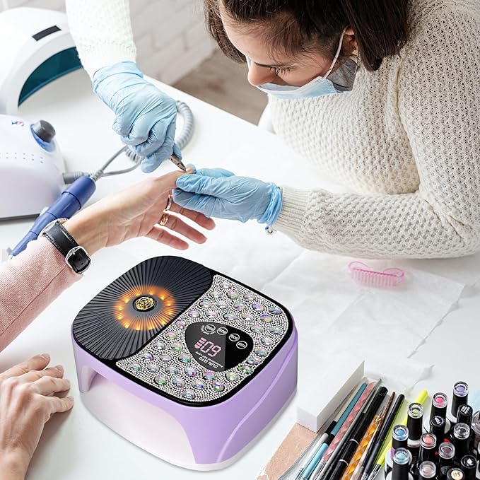 LIMEGIRL UV LED Nail Lamp Kit for Gel Polish Professional Fast Curing Purple Dryer Light Set with 4 Timer Settings Cordless Rechargeable Nail Art Cure Machine with UV Gloves for Manicure Pedicure