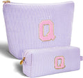 Personalized Makeup Bag for Women Girls - Fashion Cosmetic Bag Trendy Travel Toiletry Bag with Initials Letter - Teen Gifts - Lavender,Q