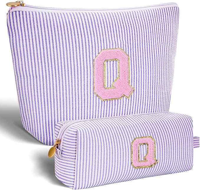 Personalized Makeup Bag for Women Girls - Fashion Cosmetic Bag Trendy Travel Toiletry Bag with Initials Letter - Teen Gifts - Lavender,Q