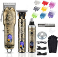 Hair Clippers for Men,Professional Hair Cutting Kit,Cordless Barber Clipper and T-Blade Beard Trimmer Set (Gold-1)