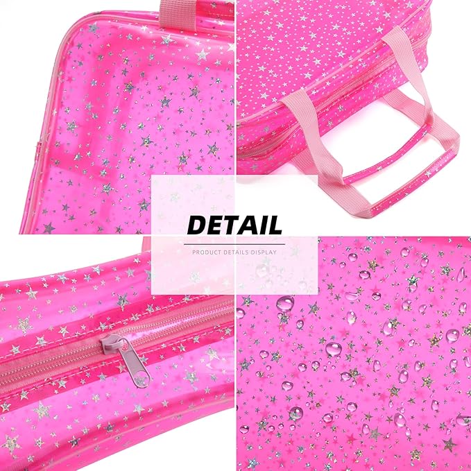Yaopeing 2Pcs PVC Clear Makeup Bag Organizer for Women,Star Transparent Cosmetic Case Travel Toiletry Pouch with Zipper,Large Make Up Purse for Daily Accessory,Pink