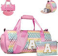 Gifts for Teenager, Girls Travel Duffel Bag, Kids Initial Overnight Bags with Shoe Compartment, Personalized Weekender Bag with Makeup Pouch, Teen Girl Trendy Stuff (Letter A)