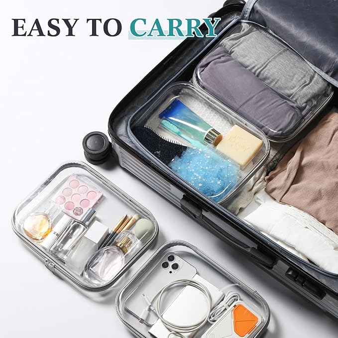 Sanwuta 6 Pcs Clear Hard Zipper Case Hard Plastic Zipper Pouches Makeup Bag Pencil Pouches Transparent Cases for Snacks Plastic Storage Organizer Box for Travel(Gray,9.84 x 7.87 x 2 Inch)