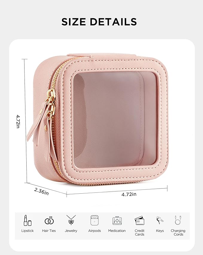 HBlife Small Makeup Bag for Purse Cute Mini Makeup Bag Cosmetic Bag Women Travel Clear Makeup Pouch Case Organizer Leather Make Up Toiletry Bag Transparent Storage Bag(Pink)