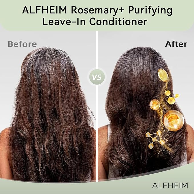 ALFHEIM Rosemary+ Purifying Leave-In Mist – Lightweight Conditioning & Refreshing Spray for Oily & Fine Hair with Rosemary, Peppermint & Jojoba Oils – Detangles, Smooths & Revives – 5.4 oz / 160 ml