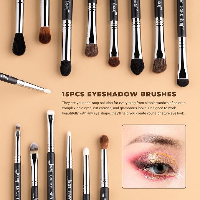 Jessup Makeup Brushes Set Professional 35pcs Premium Synthetic Labeled Make up Brush for Foundation Eyeshadow Concealer Contour Eyeliner Blush Powder and Eyebrow, Cruelty-Free, Black T342