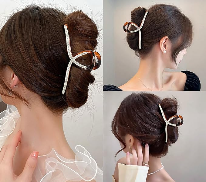 SINIDE Crystal Hair Claw Clips, Rhinestone Plastic Claw Clips Nonslip Acrylic Metal Jaw Clip for Thick Long Hair, Fashion Elegant Clamps Accessories for Women Strong Hold Barrette for Styling (2 Pack)