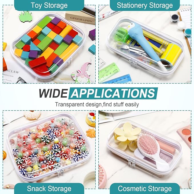 Sanwuta 6 Pcs Clear Hard Zipper Case Hard Plastic Zipper Pouches Makeup Bag Pencil Pouches Transparent Cases for Snacks Plastic Storage Organizer Box for Travel(Clear,Two Sizes)