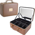 Travle Makeup Bag with LED Mirror, Makeup Train Case with Light Up Mirror, Portable Waterproof Makeup Organizer with Adjustable Dividers, Cosmetic Brush Holder Storage for Women Gift