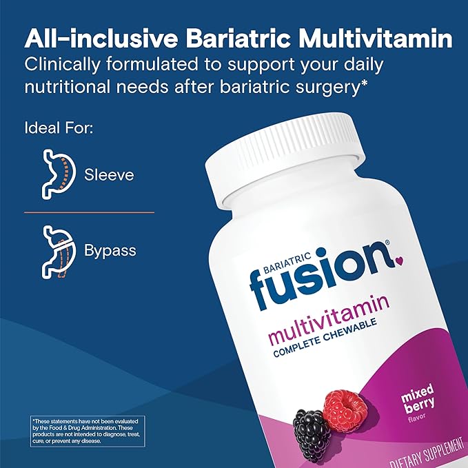 Bariatric Fusion Mixed Berry Complete Chewable Bariatric Multivitamin For Bariatric Surgery Patients Including Gastric Bypass and Sleeve Gastrectomy, 120 Tablets