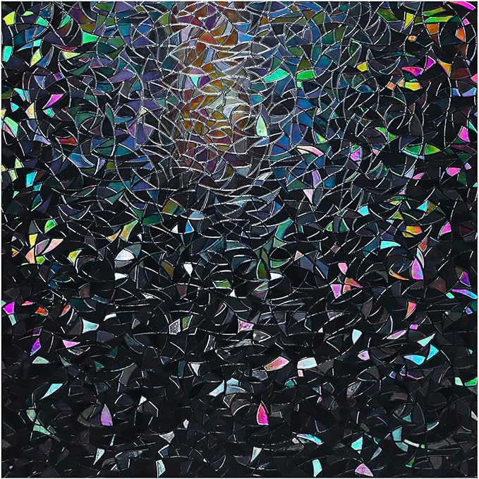 rabbitgoo Window Privacy Film Rainbow Film Decorative Window Sticker, 3D Static Stained Glass Cling Tint for Room Darkening Day Sleep, Black, 23.6 x 78.7 inches