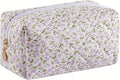 JOVAKIT Square Makeup Bag Cute Cosmetic Bag for Women, Floral Coquette Aesthetic Toiletry Bag, Zipper Make Up Pouch, Travel Make Up Organizer Bag (Purple Floral)