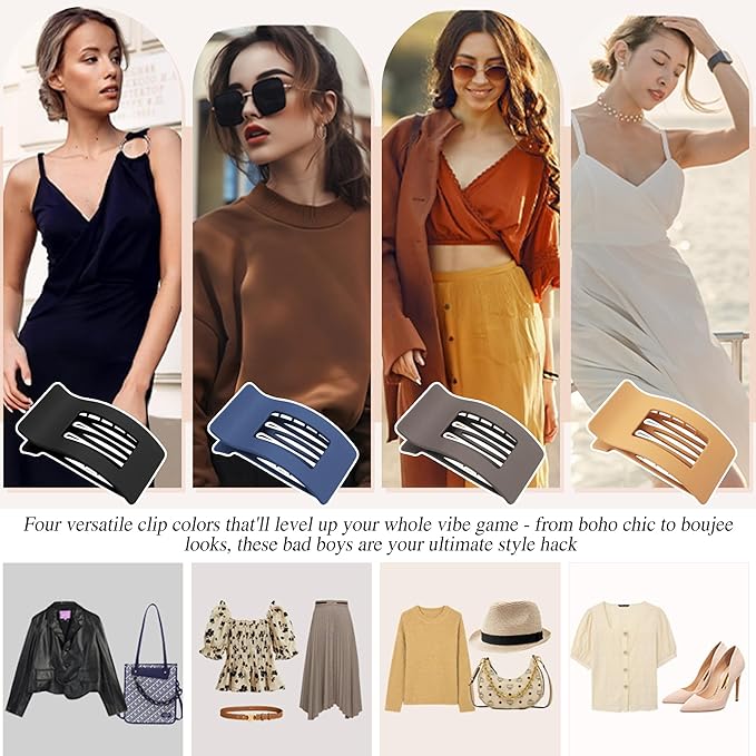 Velscrun Flat Hair Clips for Women Girls, Coffee Color Matte Lay Flat Claw Clips, Strong Hold Large Side Hair Clip All Hair Types, French Duck Billed Non Slip Grip Daily Styling Hair Jaw Claw Clip