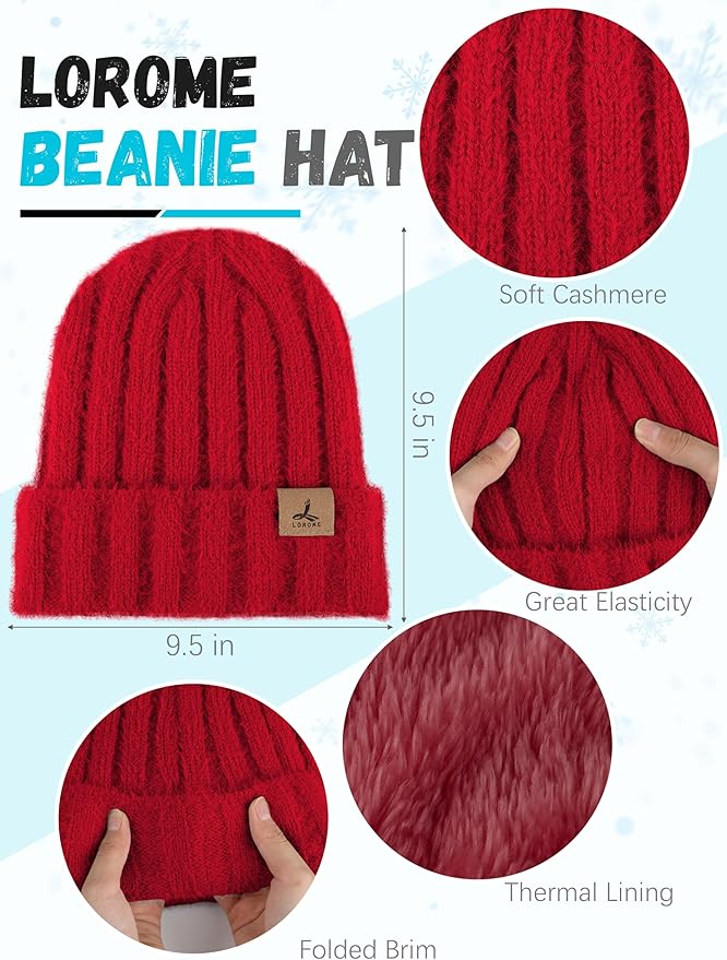 Winter Beanie Hat Scarf Gloves, Warm Fleece Knit Hat Long Scarf Neck Warmer Touch Screen Winter Gloves Set Gifts for Women