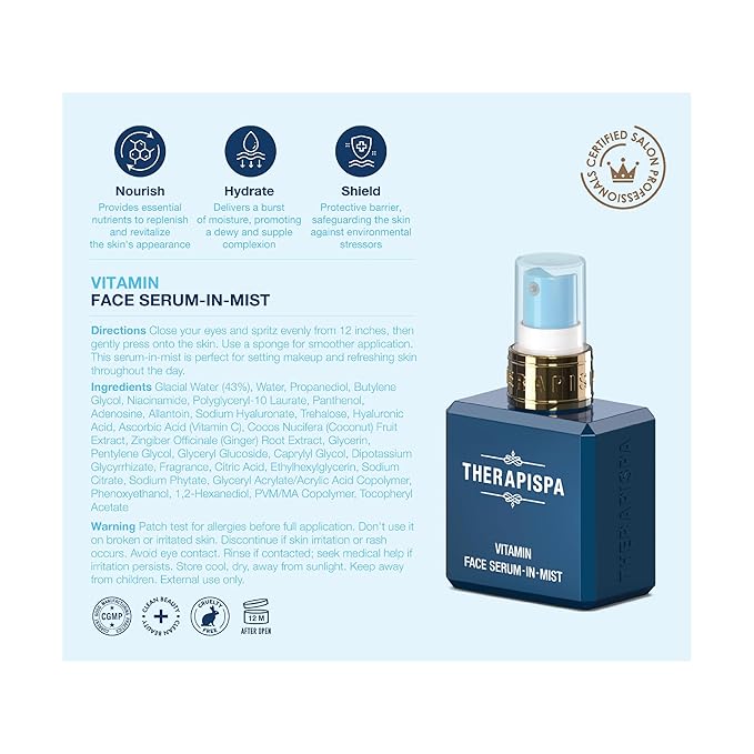 THERAPISPA Face Serum-In-Mist – Glow-Boosting Face Mist & Spray Serum with Niacinamide, Panthenol & Hyaluronic Acid for Smoothing & Hydrating Skin (Vitamin, 2.0 fl oz)