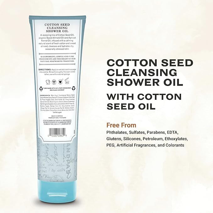 The Grandpa Soap Company Cottonseed Oil Body Wash Cottonseed + Organic Sweet Almond Oils | Clean, Vegan & Cruelty Free Formula | Nourishing Body Soap for Sensitive Skin | 9.5 Fl. Oz. Tube
