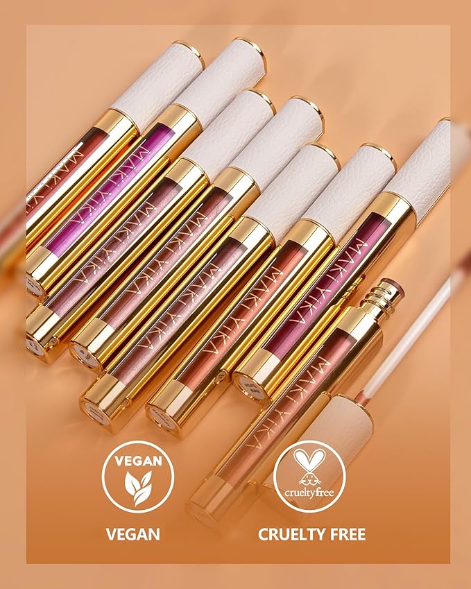 MAKI YIKA Red Lipstick for Women Metallic Lipsticks Glitter Long Lasting Lipstick No Smudge No Transfer Liquid Pink Lip Gloss (BR05 Victoria)