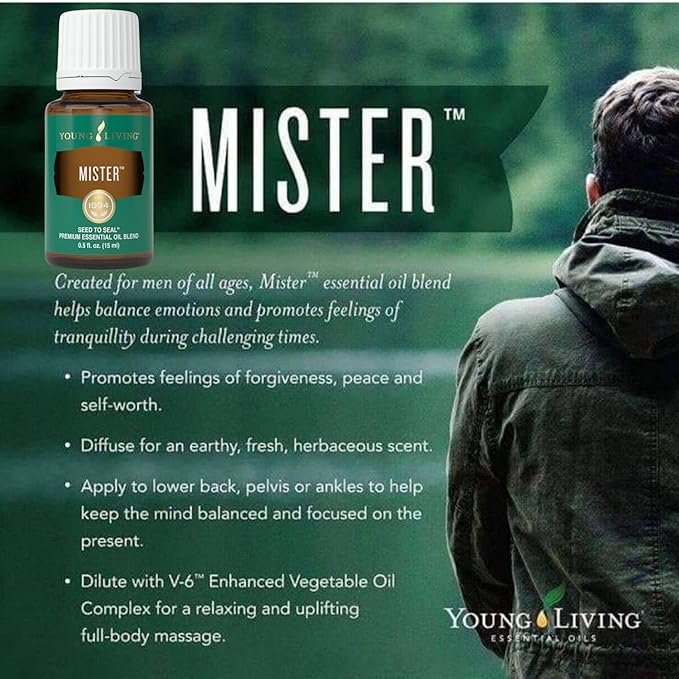 Young Living Mister Premium Essential Oil - Hormonal Balance Aromatherapy - Masculine Energy Support - Men's & Women's Wellbeing - Enriched with Sage and Lavender - 15ml