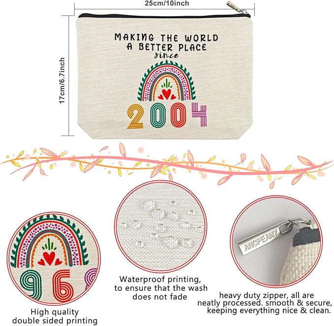 21th Birthday Gifts for Girls Makeup Bags, 2004 Happy 21th Birthday Decorations for Teen Girls, 21 Year Old Girl Birthday Gifts for Daughter, Sister, Granddaughter, Cosmetic Travel Pouch, Christmas