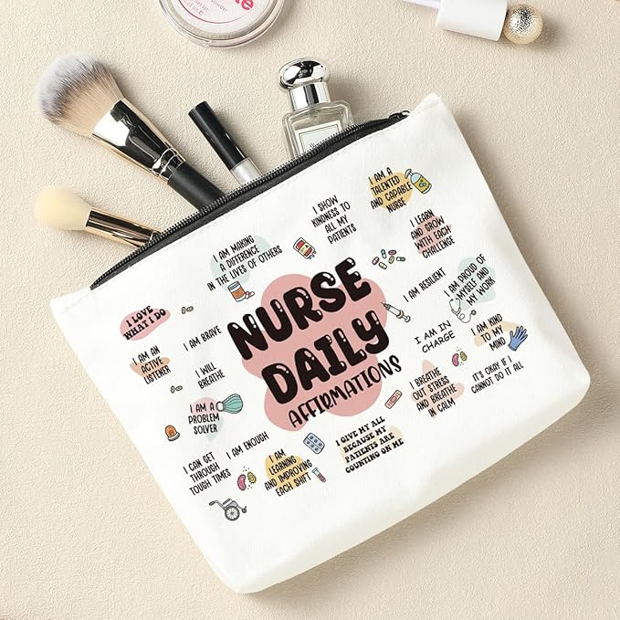 Nurse Accessories for Work Makeup Bag Cosmetic Bag, Nursing Essentials, Nurse Gifts, Mental Health Gifts, Inspirational Gifts for Women Female RN CNA NICU nurse Graduation Birthday Nurse Day
