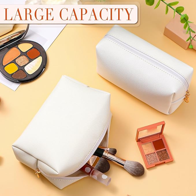 Sanwuta 9 Pcs Makeup Bags Bulk PU Double Zippers Cosmetic Bag Makeup Toiletry Christmas Small Pouch Portable Travel Organizers Case for Women Bridesmaid Party End of The Year(White)